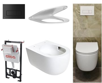 Cassøe Silent rimless toiletpakke med cisterne & mat sort skylleknap